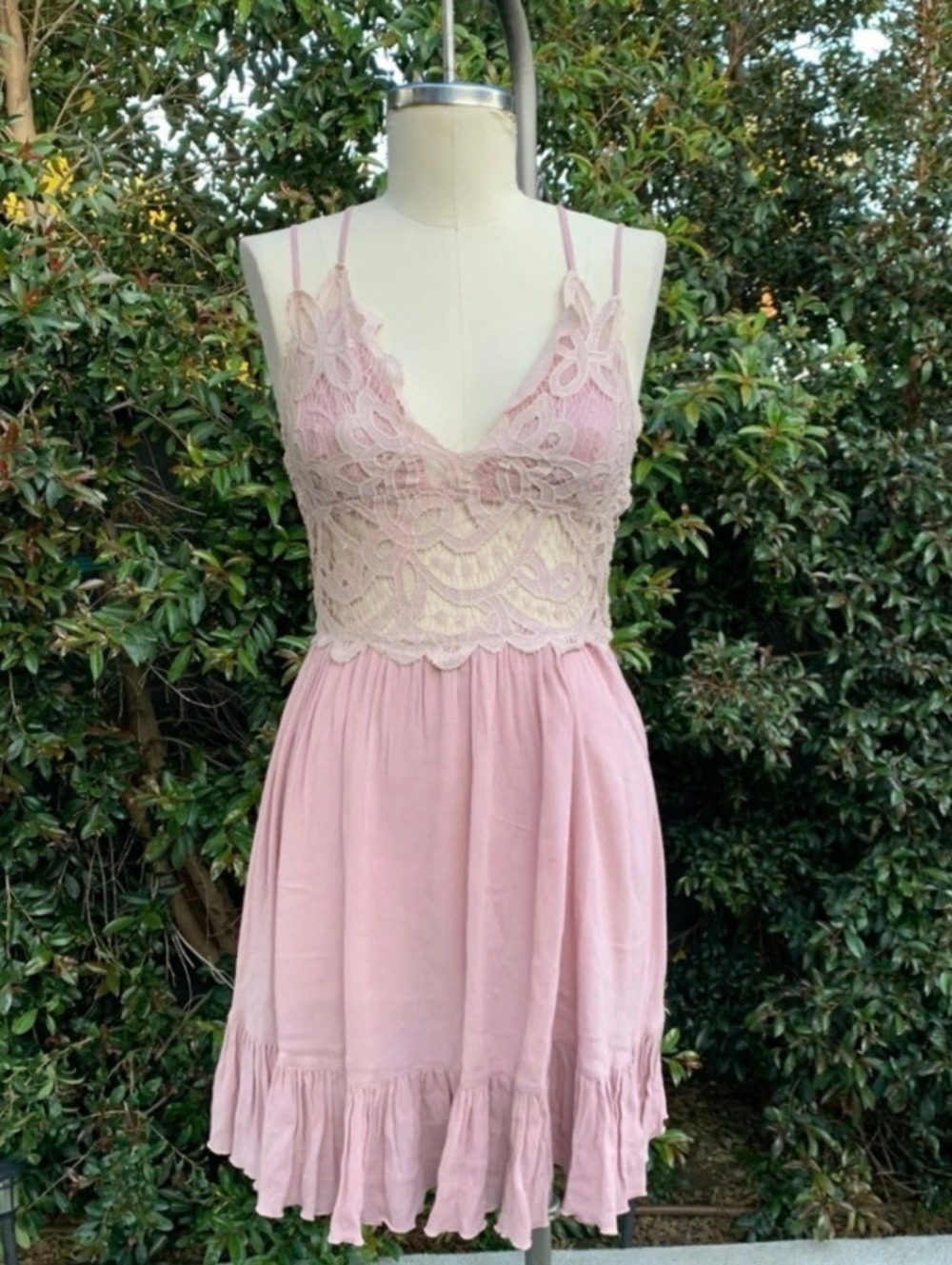 NWT Pink Women's Ruffle Lace Slip Dress Rose Romantic Small Fairy Boho Grunge